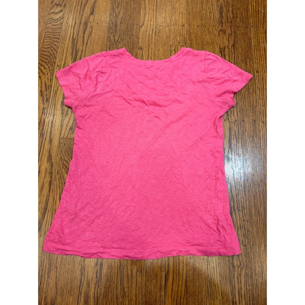 J. Crew Safe Travels Bon Voyage Graphic Tee Pink Gold Cotton Slub Size M